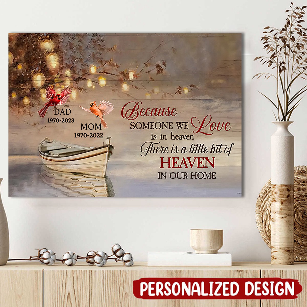 Because Someone We Love Is In Heaven. There Is A Little Bit Of Heaven In Our Home - Personalized Canvas - Family Decor, Memorial Gift