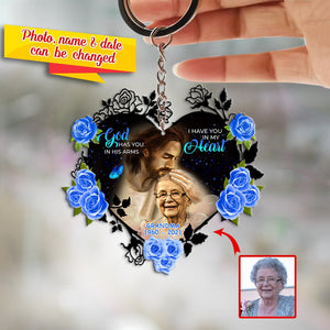 Personalized God has you in his arms Memorial Gift Rose Keychain