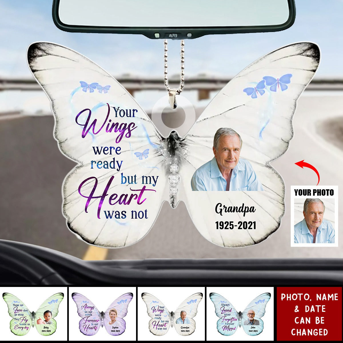 Personalized Memorial Butterfly Acrylic Ornament - Upload Photo - Memorial Gift Idea For Family Member