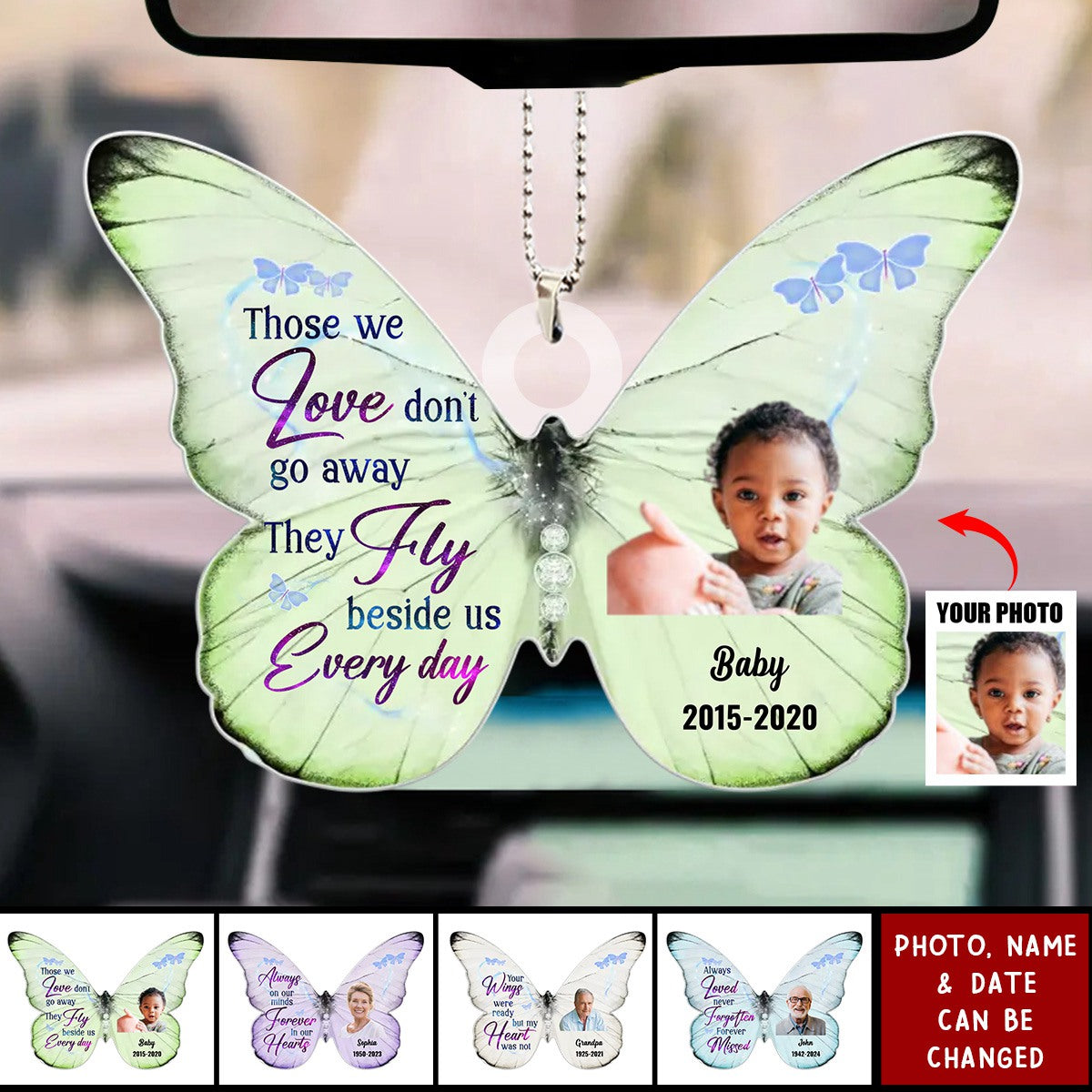 Personalized Memorial Butterfly Acrylic Ornament - Upload Photo - Memorial Gift Idea For Family Member