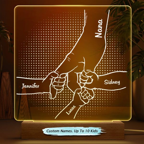 Hand In Hand, I Will Always Protect You - Birthday, Loving Gift For Mom, Dad, Papa, Nana, Grandma, Grandpa - Personalized Custom 3D Led Light Wooden Base