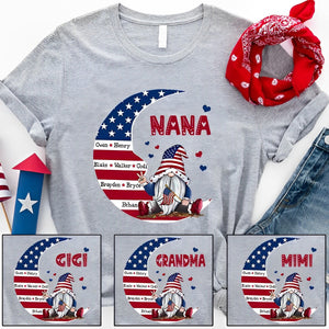 Personalized Grandma Mom dwarf Moon American Flag T-Shirt