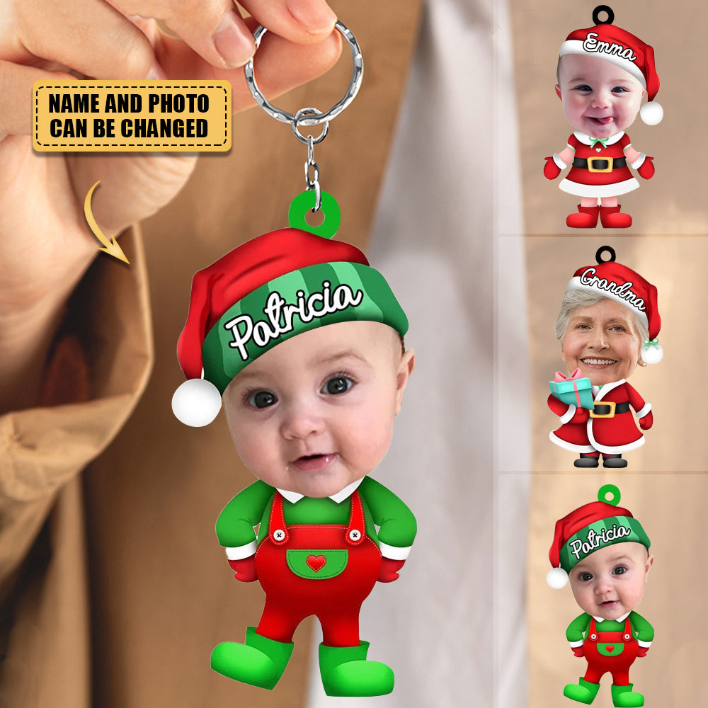 Personalized Photo Santa Christmas Keychain With Grandma Or Grandkids Names