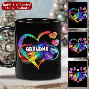 Personalized Grandma Mom Heart Rainbow Black Mug