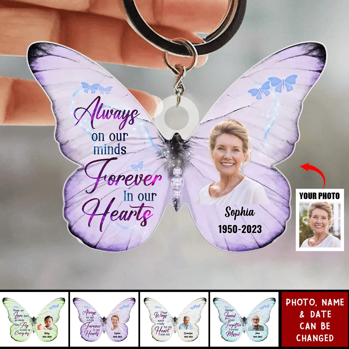 Personalized Memorial Butterfly Acrylic Keychain - Upload Photo - Memorial Gift Idea For Family Member