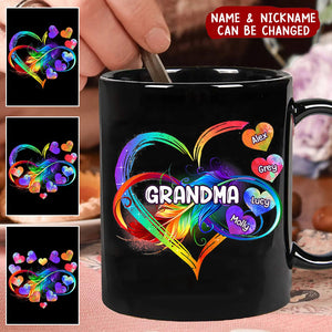 Personalized Grandma Mom Heart Rainbow Black Mug