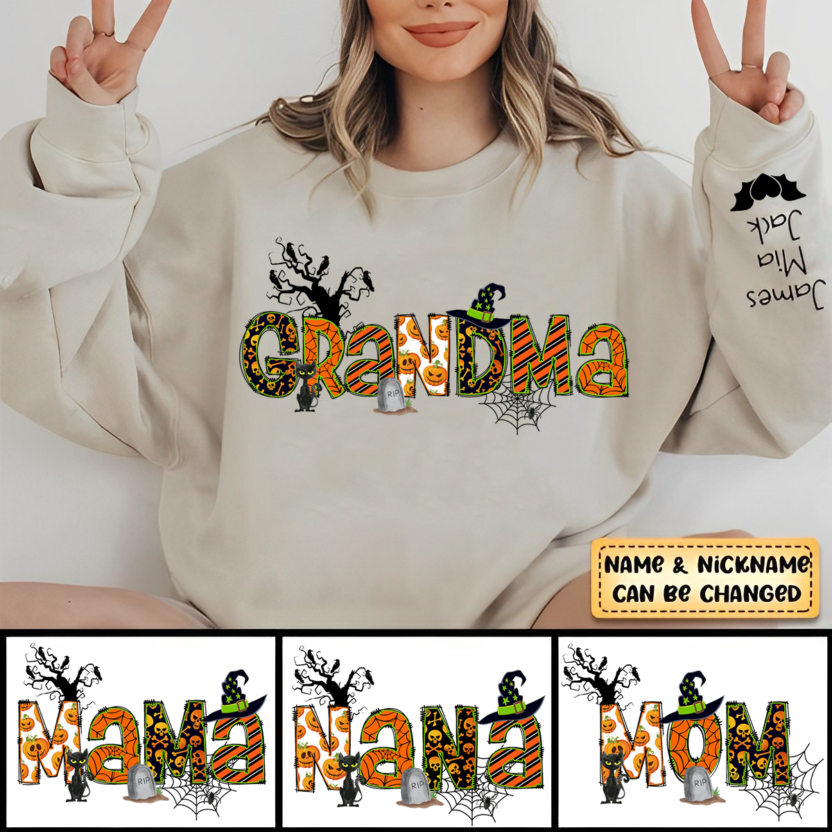 Personalized Halloween Bat Grandma Mom Kids Sweatshirt