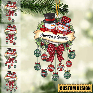 Snowman Grandpa & Grandma Mom & Dad Christmas Ball Kids Personalized Acrylic Ornament