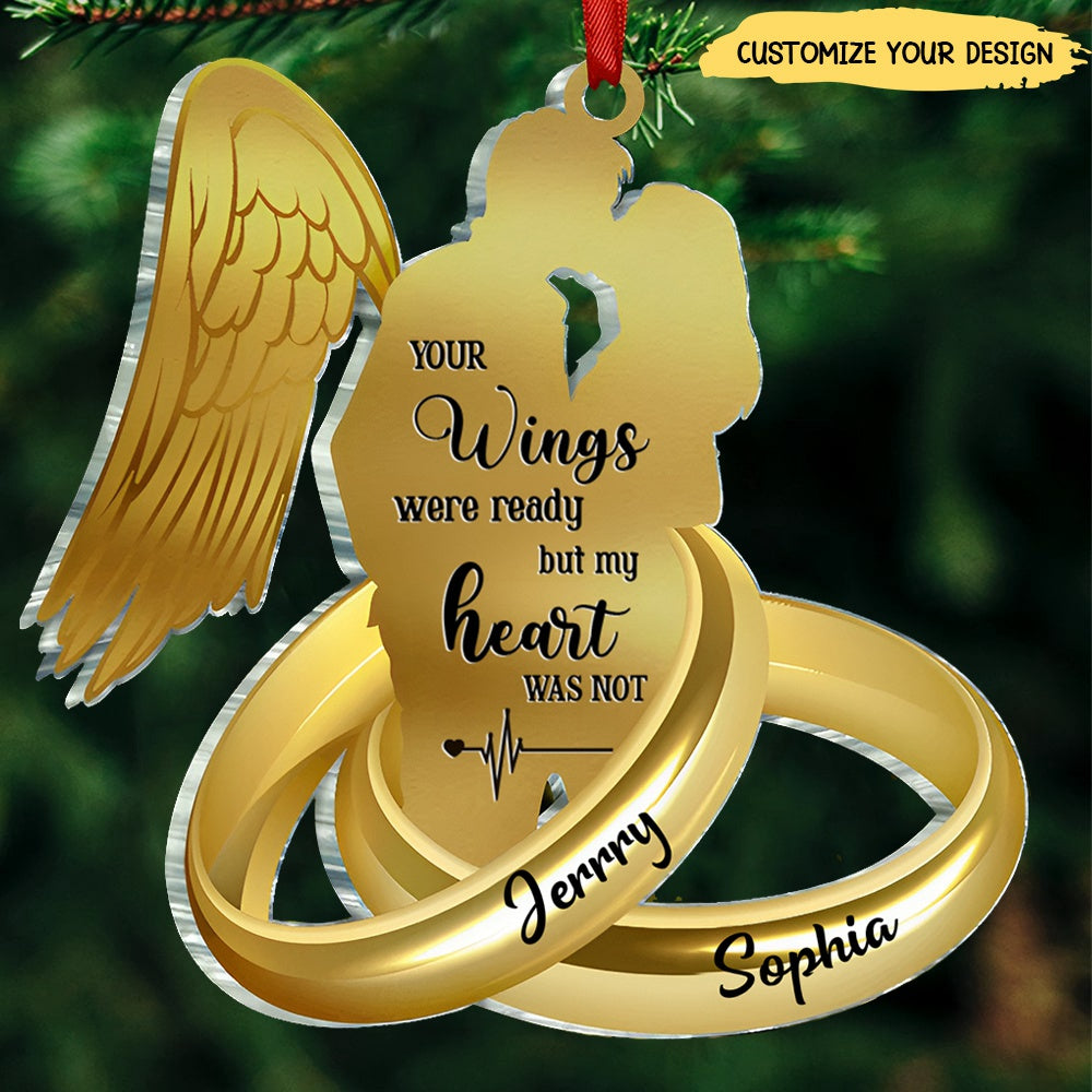 Couple - Husband Wife With Wings Always On My Mind Forever In My Heart Wedding Rings Family Loss - Personalized Ornament