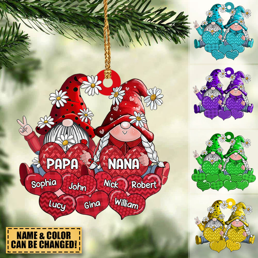 Colorful Grandpa- Grandma Doll Loves Sweet Heart Kids, Personalized Acrylic Ornament