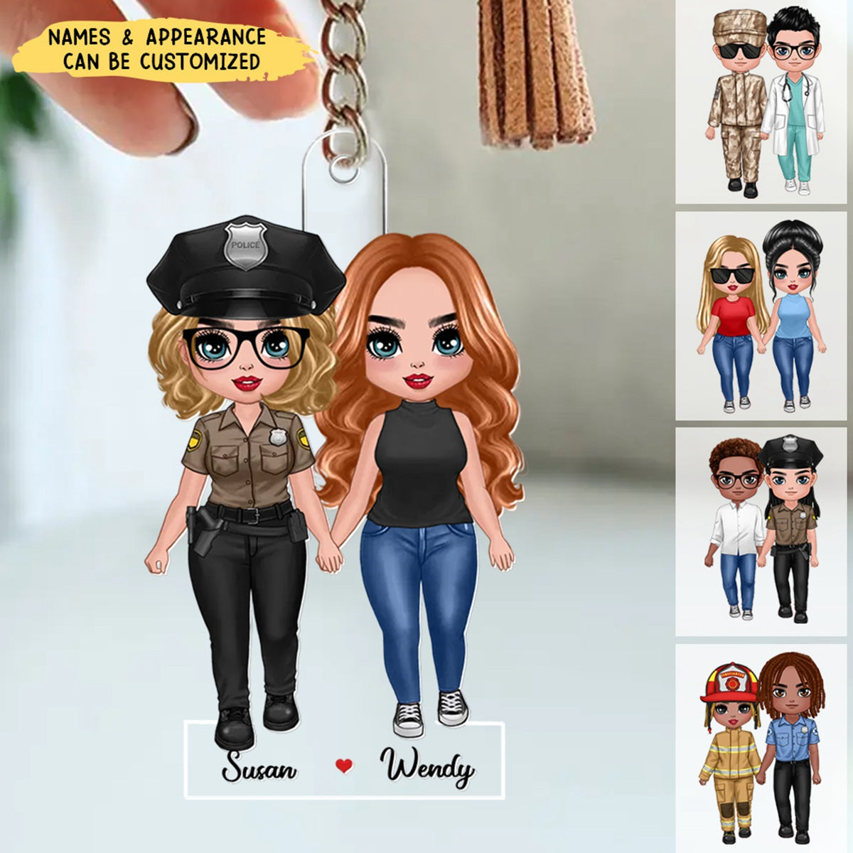 Occupation Standing Couple Personalized Acrylic Keychain, Gift For Couple Firefighter, Nurse, Police Officer