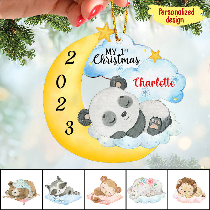 Sleeping Safari Animal Babies First Christmas Ornament