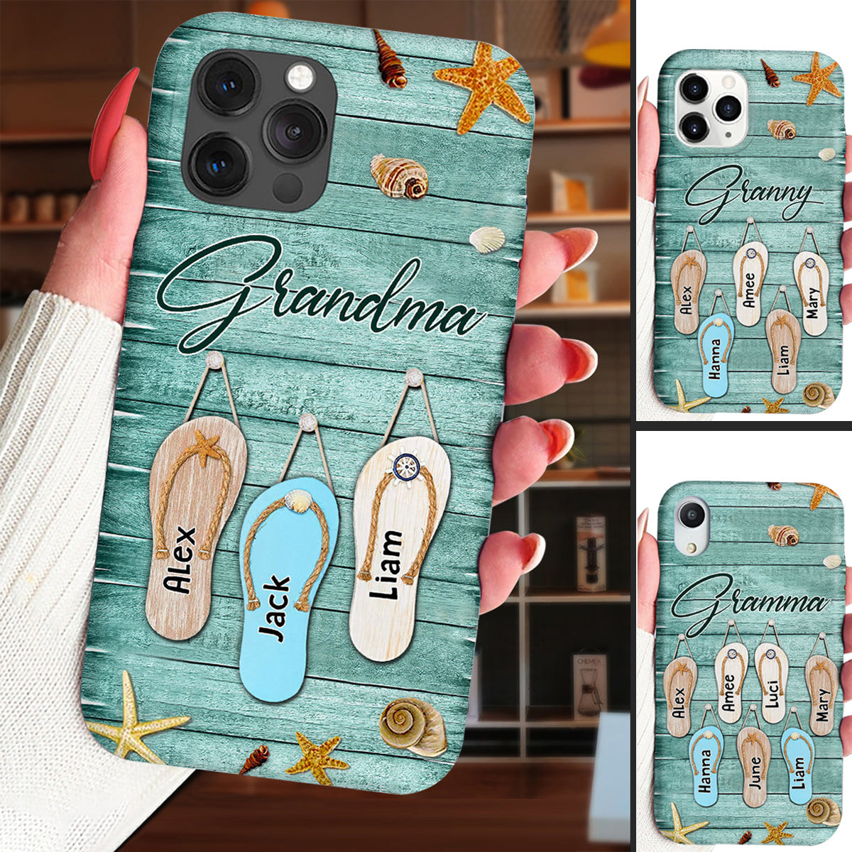 Summer Flipflop Grandkids Personalized Phone case Perfect Gift for Grandmas Moms Aunties