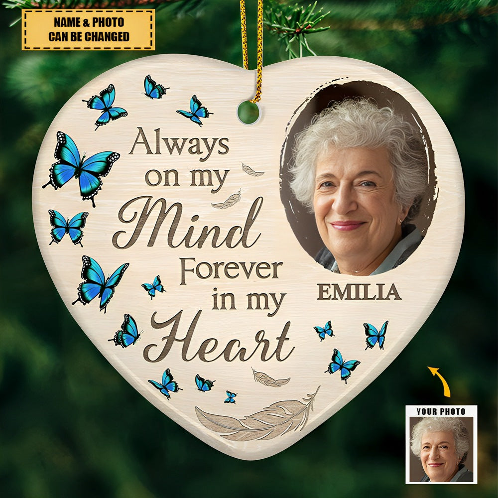 Custom Photo In Loving Memory - Memorial Personalized Custom Ornament - Ceramic Heart Shaped - Christmas Gift, Sympathy Gift For Family Members