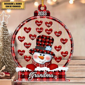 Sparkling Christmas Snowman Nana Mom Little Heart Kids In Snowball Personalized Ornament