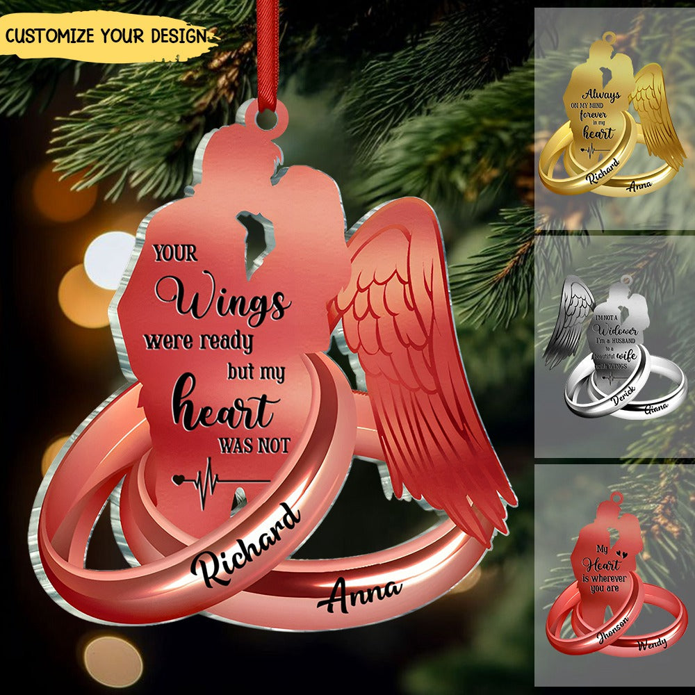Couple - Husband Wife With Wings Always On My Mind Forever In My Heart Wedding Rings Family Loss - Personalized Ornament