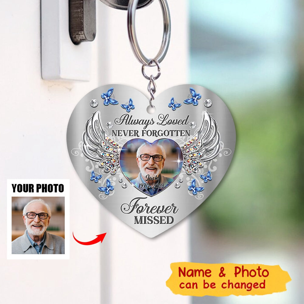 Personalized Memorial Photo Heart Acrylic Keychain - Memorial Gift Idea For Family Member - Always Loved Never Forgotten Forever Missed