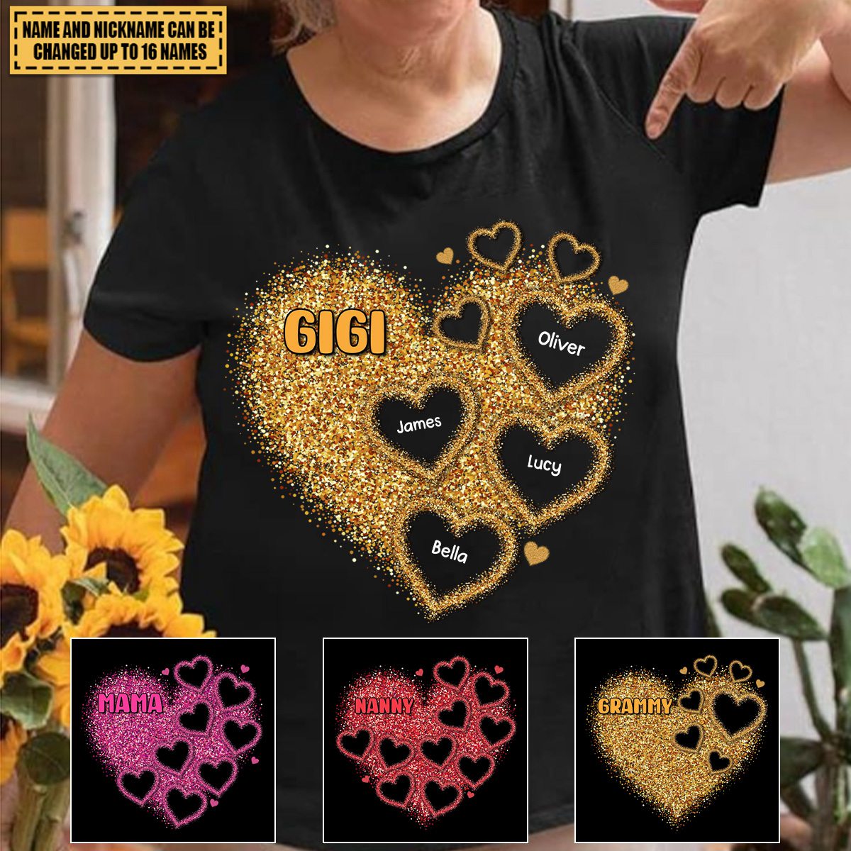 Sparkling Heart Grandma Cute Shirt - Personalized Shirt