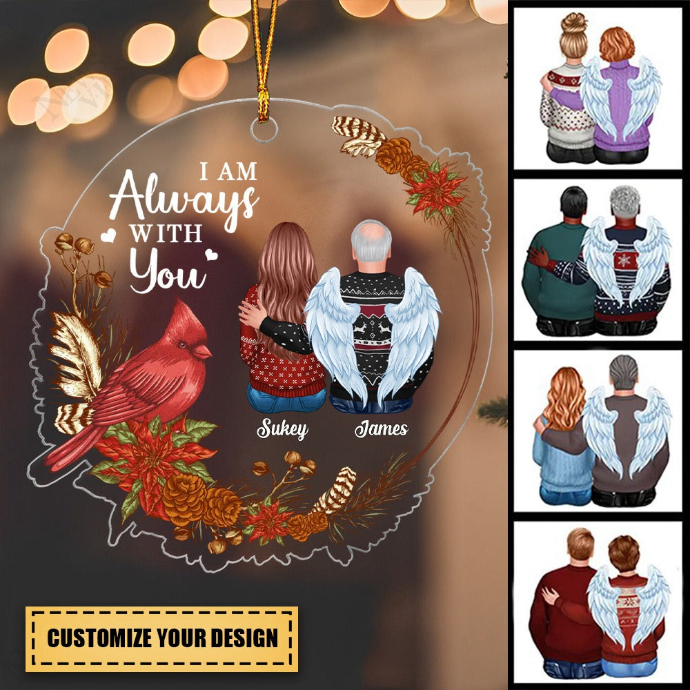 Cardinal Poinsettia Wreath Always With You Family Memorial Keepsake Sympathy Remembrance Gift Personalized Acrylic Ornament