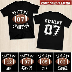 Love Football Sport Custom Name & Number That's My Grandson Son Boy Nephew Personalized Shirt
