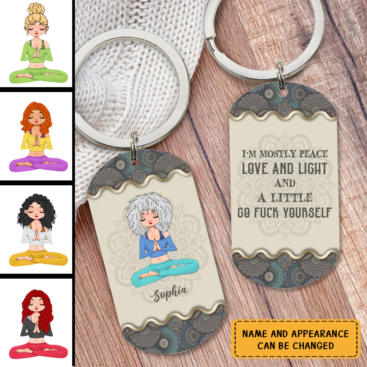 Custom Yoga Girl Stainless Steel Keychain - Gift Idea For Yoga Lover/ Birthday Gift - I'm Not Sugar And Spice And Everything Nice