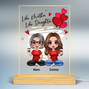 Red Hearts Like Mother Like Daughters Doll Mom And Daughters Sitting Gift For Mom Daughters Personalized Rectangle Acrylic Plaque LED Night Light