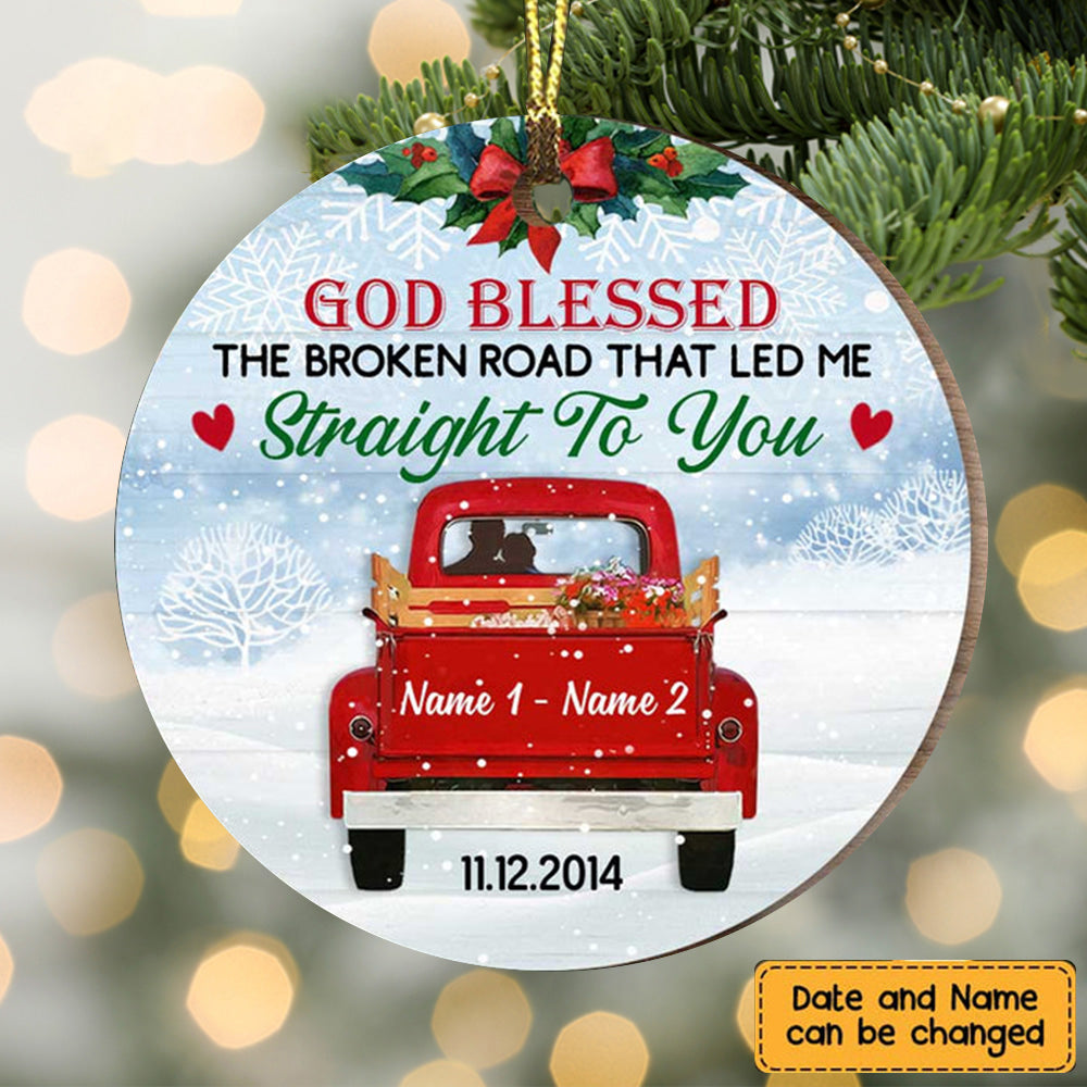 Love Couple Red Truck Christmas Circle Ornament