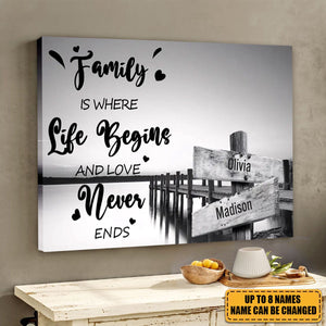 Personalized Poster With Sunset Dock Design - Family Is Where Life Begins And Love Never Ends