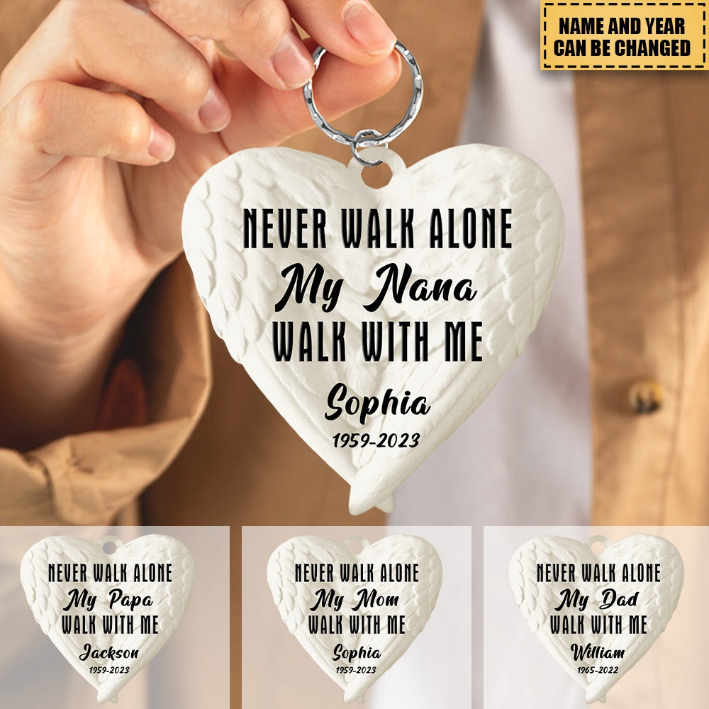 Never Walk Alone My Love Walks With Me Personalized Wing Keychain