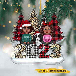 Leopard Checkered Pattern Christmas 2023 Tree Family Personalized Ornament