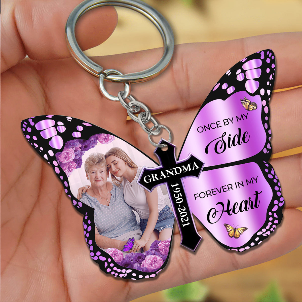In Loving Memory Gifts – God Has You In His Arms Personalized Custom Butterfly Keychain