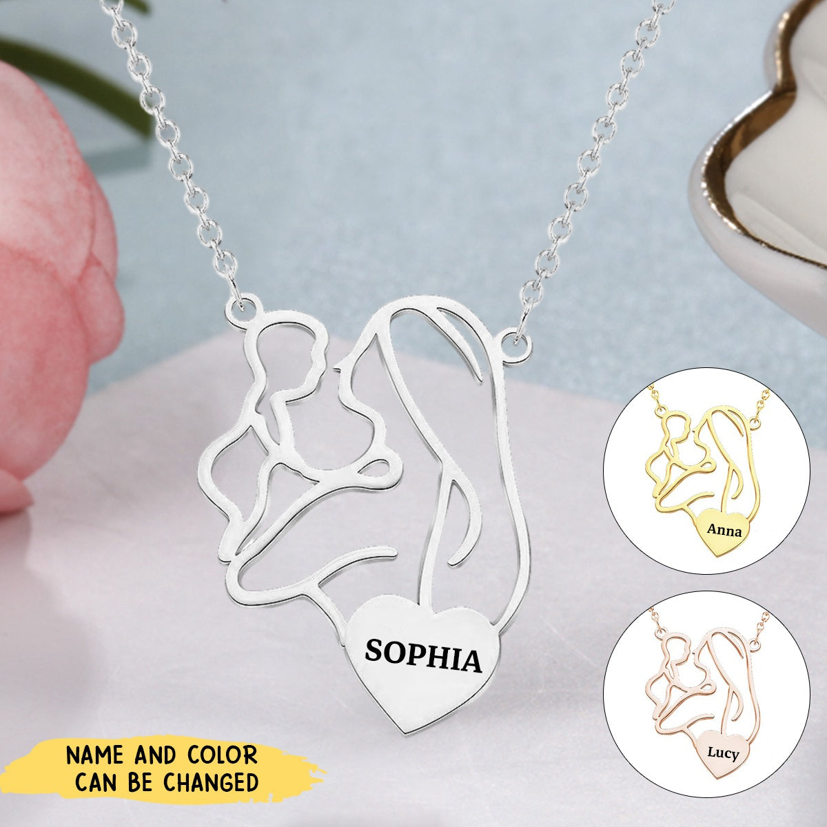 Mother's Love - Personalized Mother Engraved Mom Baby Necklace