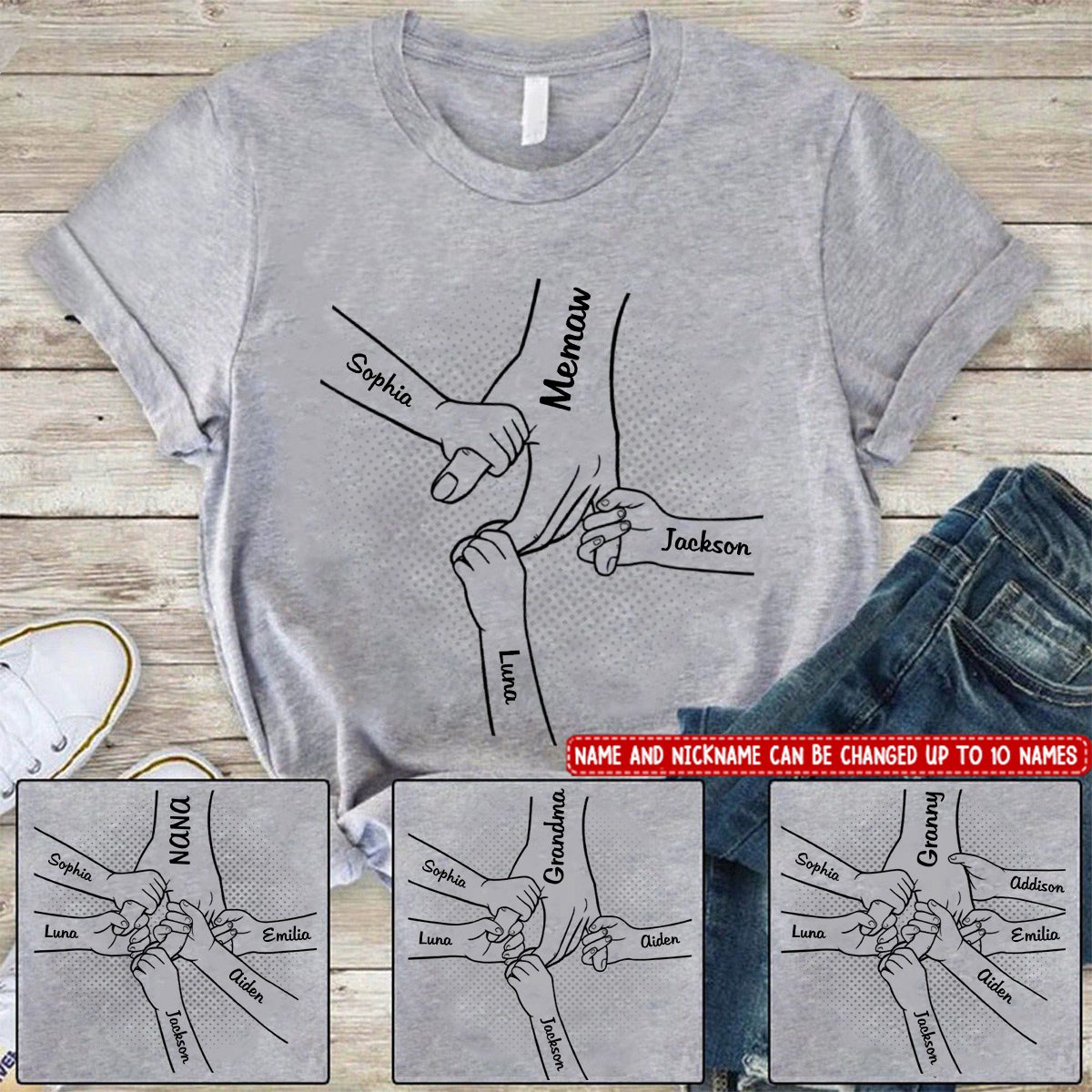 Mom Nana Kids Hand in Hand, I Will Always Protect You Personalized Shirt