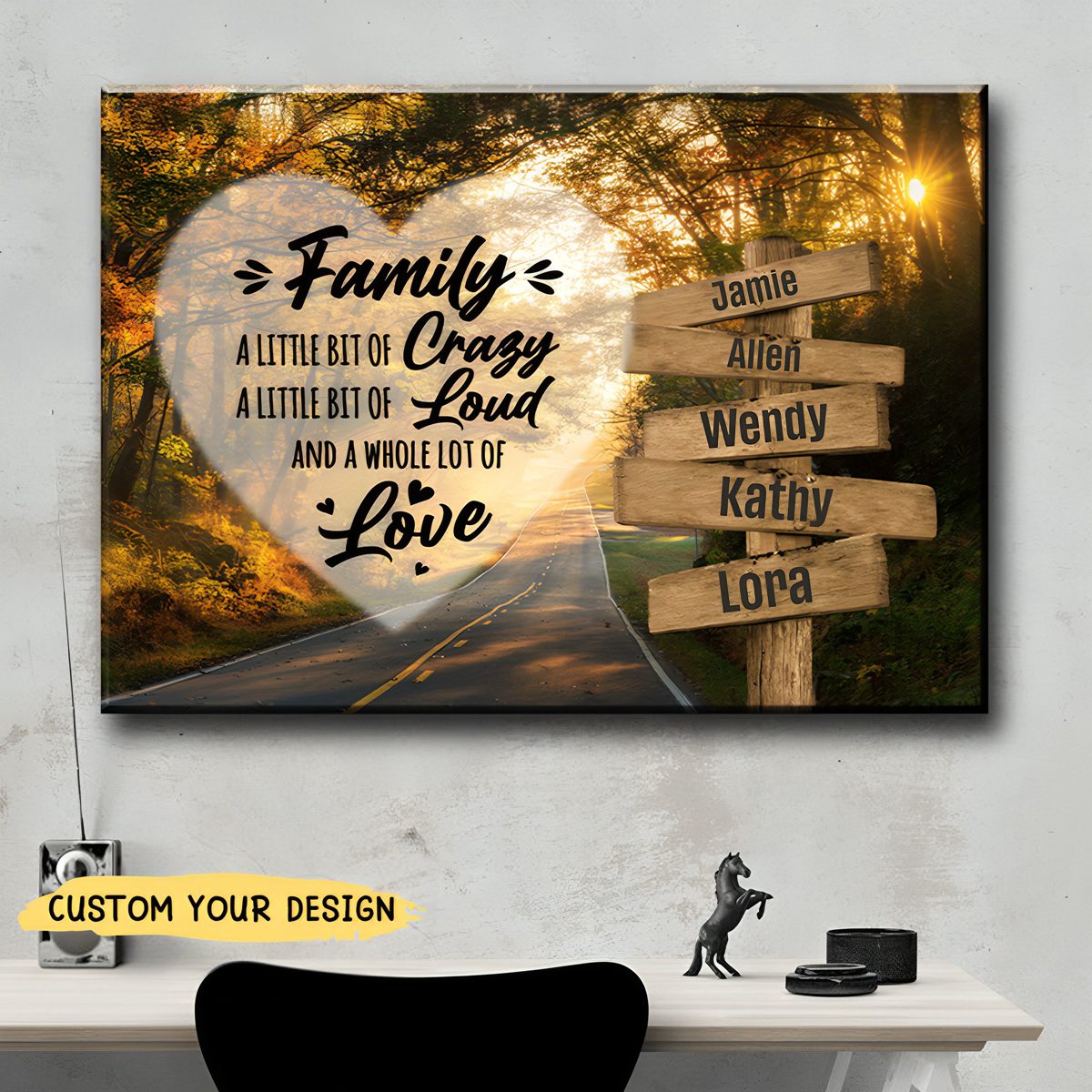 Autumn Road Heart Color Saying 2 Multi-Names Premium Personalized Poster