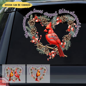 Heart-Shaped Wreath Memorial Cardinals Personalized Car Decal