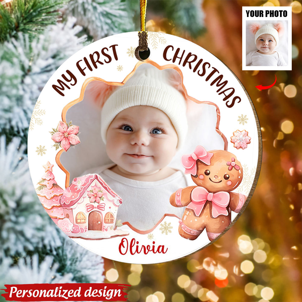 Gift For Baby First Gingerbread Upload Photo Circle Ornament