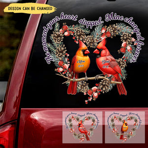 Heart-Shaped Wreath Memorial Cardinals Personalized Car Decal