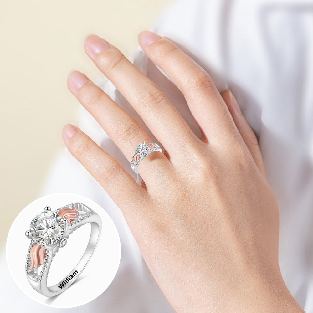 I'm A Wife To A Husband Personalized Circle Wings Memorial Ring