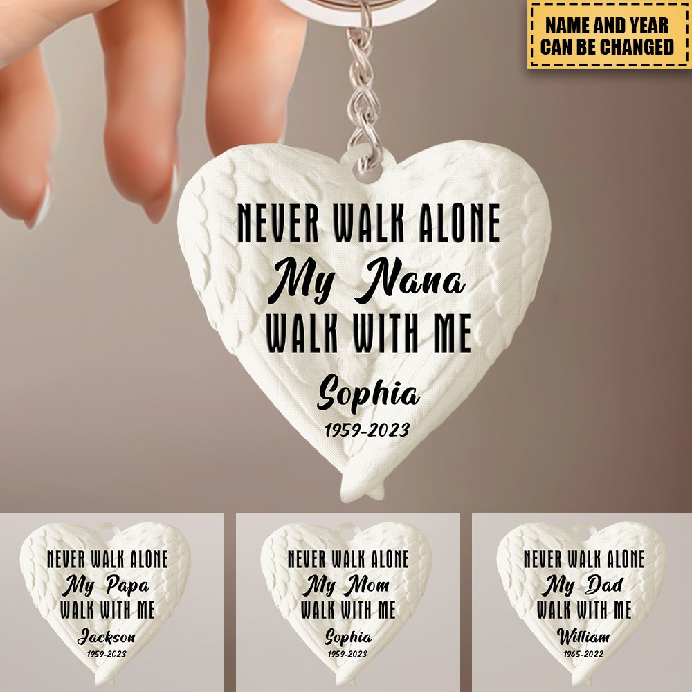 Never Walk Alone My Love Walks With Me Personalized Wing Keychain