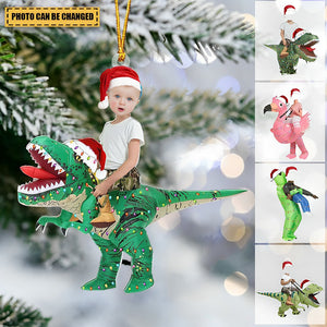 Cute Kid Xmas Dinosaur  Flamingo Alien - Personalized Acrylic Photo Ornament