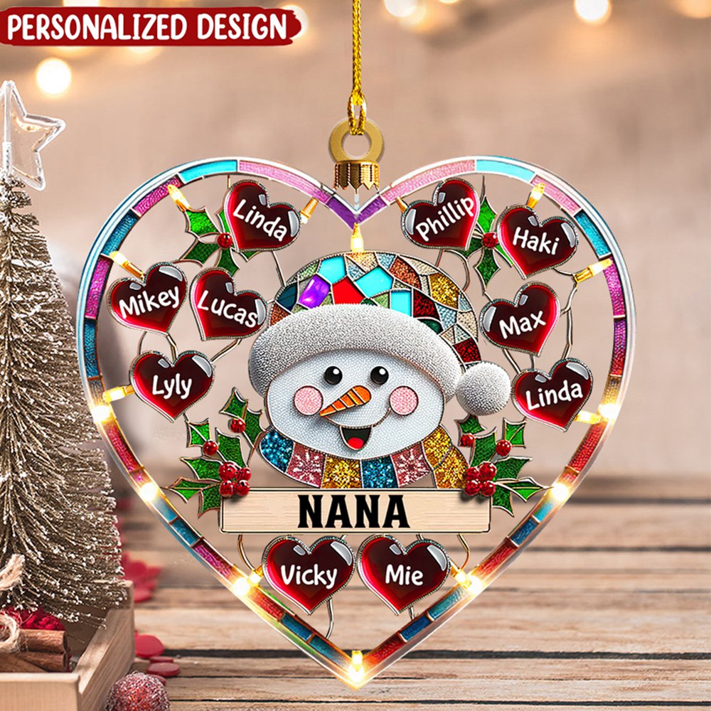 Sparkling Grandma Mom Snowman Heart Kids Personalized Ornament