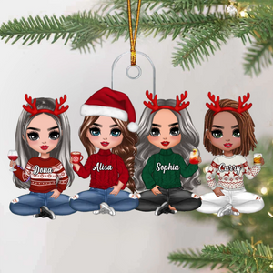 Christmas Doll Besties Sisters Sitting Personalized Christmas Ornament