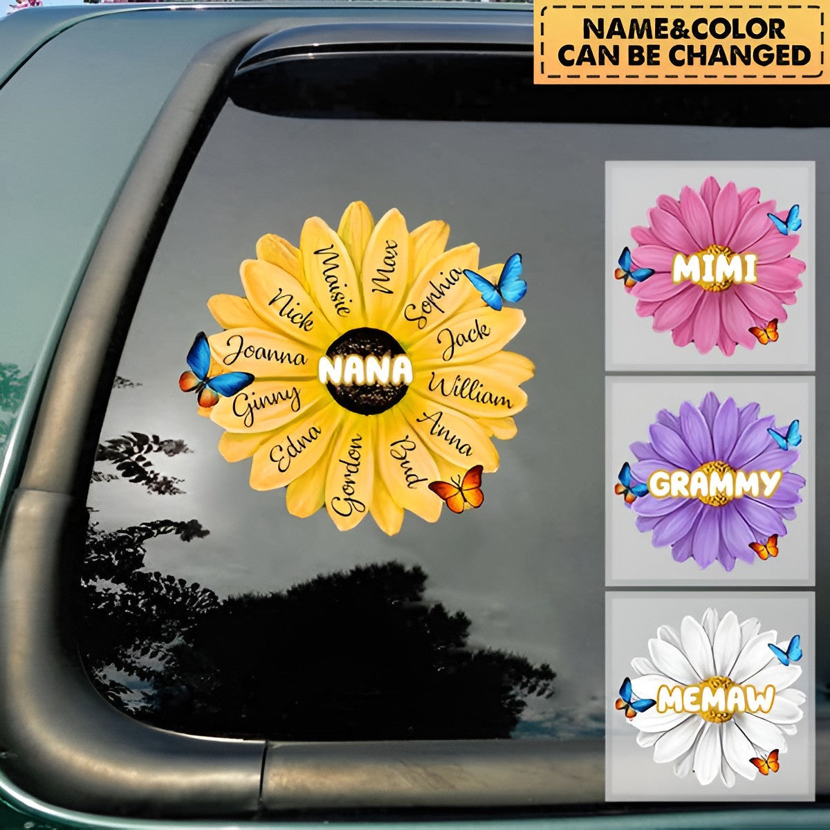 Personalized Grandma/Mom With Kids Name Flower Decal