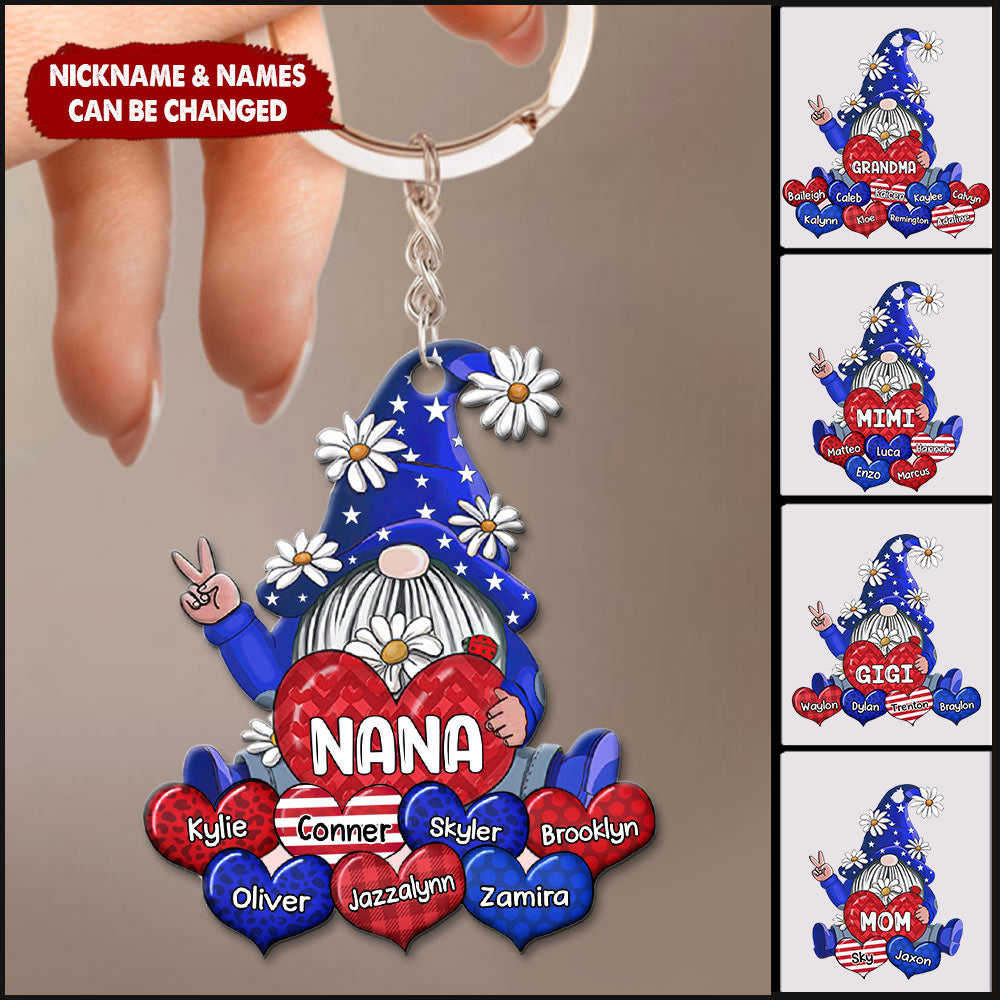 4th Of July Grandma- Mom Draft Loves Sweet Heart Kids, Happy Independence Day Personalized Acrylic Keychain
