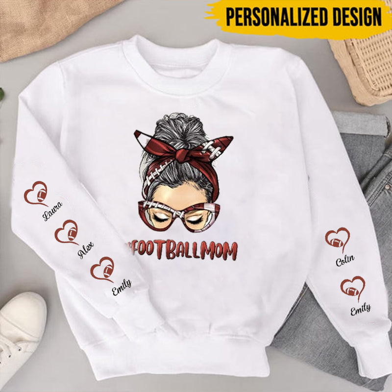 Messy bun football mom personalized 3d sweatshirt