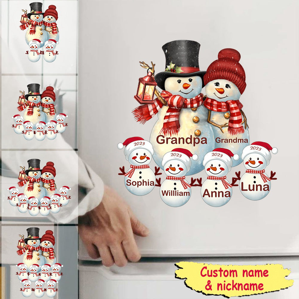 Couple Snowman Christmas Grandma Grandpa With Grandkids Personalized Sticker Decal