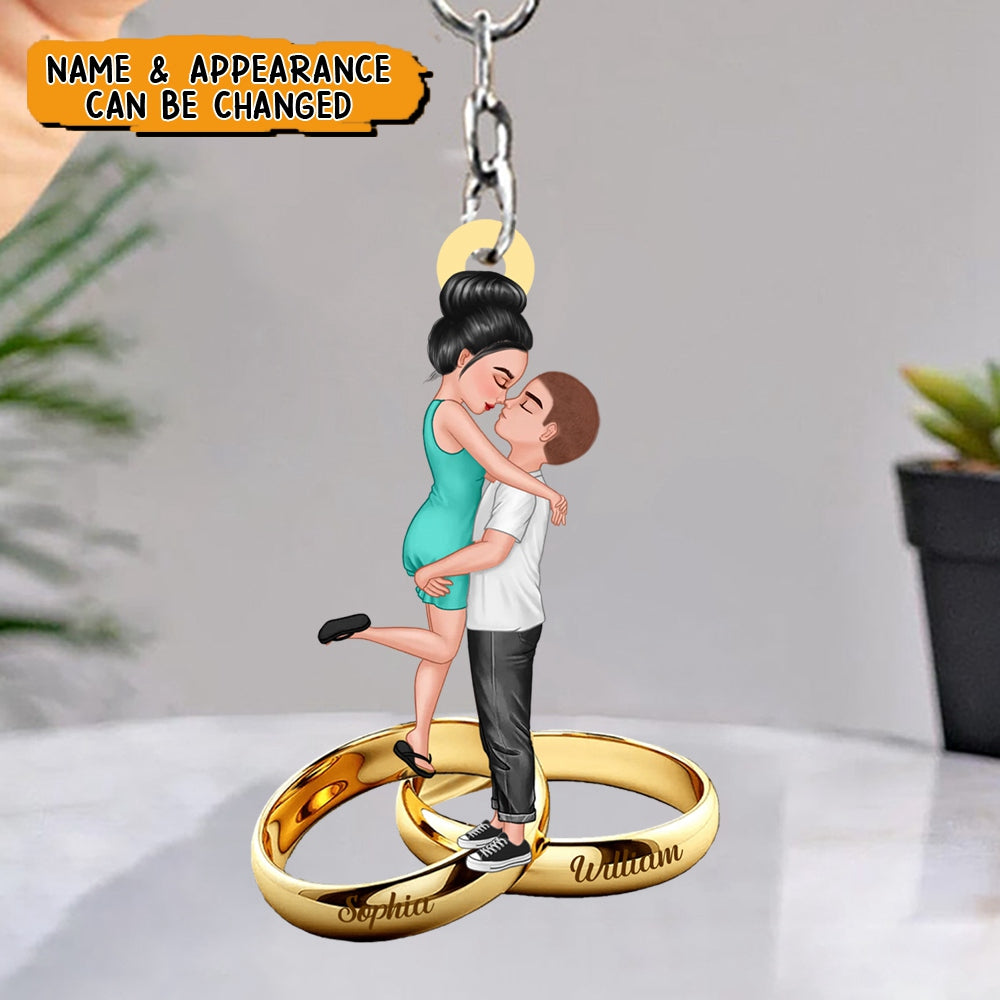 Couple Portrait, Firefighter, Nurse, Police Officer, Military, Teacher, Gifts by Occupation Wedding Ring Personalized Acrylic Keychain