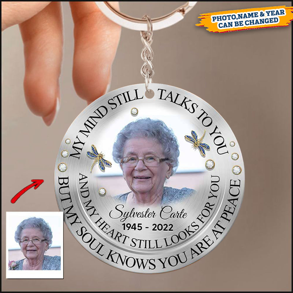 Memorial Dragonfly Upload Photo, My Mind My Heart My Soul Personalized Acrylic Keychain