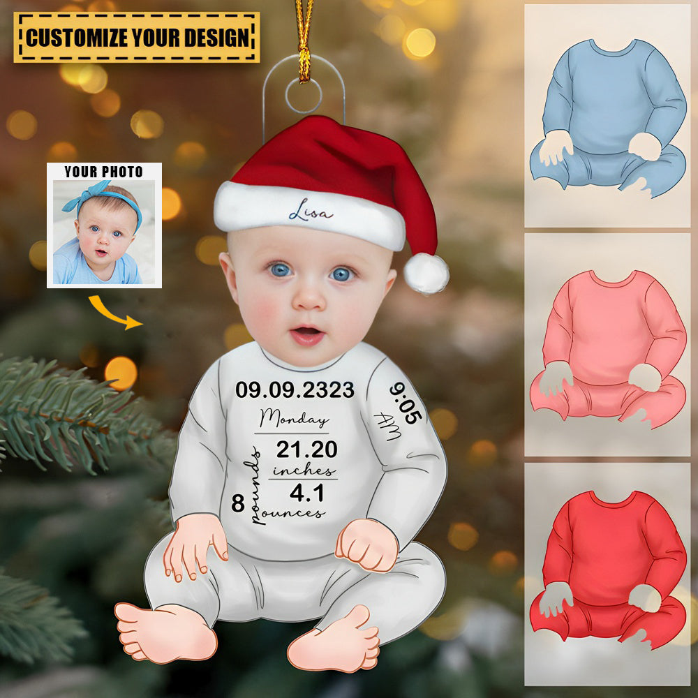 Baby‘s First Christmas Birth Stats Photo Upload Personalized Acrylic Ornament