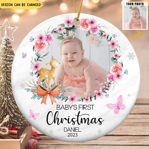 Baby Girl 1st Christmas - Personalized Ceramic Photo Ornament